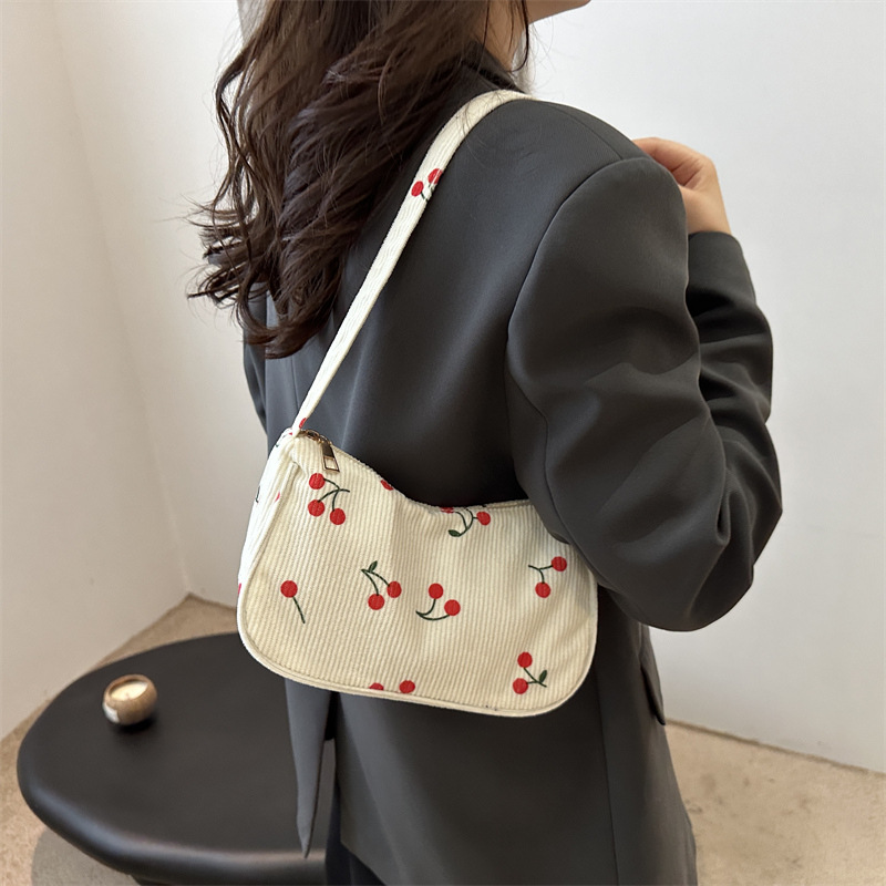 Simple and sweet canvas single-shoulder bag for women, new autumn 2024 style, fresh and clean women's bag, fashionable striped fleece underarm bag Specification drawing