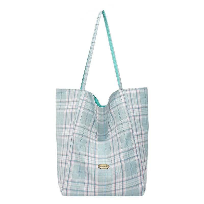 Korean style ins checkered canvas bag for women 2025 new large-capacity tote bag, student casual commuting single-shoulder bag Item Picture
