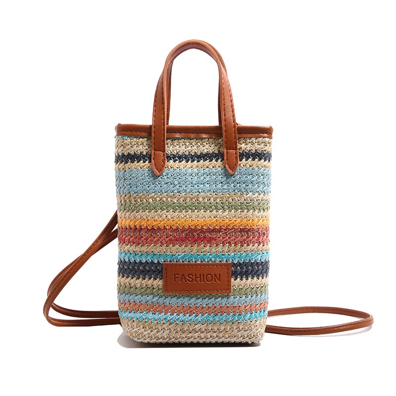 Factory wholesale hand-held color-blocking woven small bags for women, 2025 new style, trendy and versatile, single-shoulder crossbody mobile phone bags Item Picture