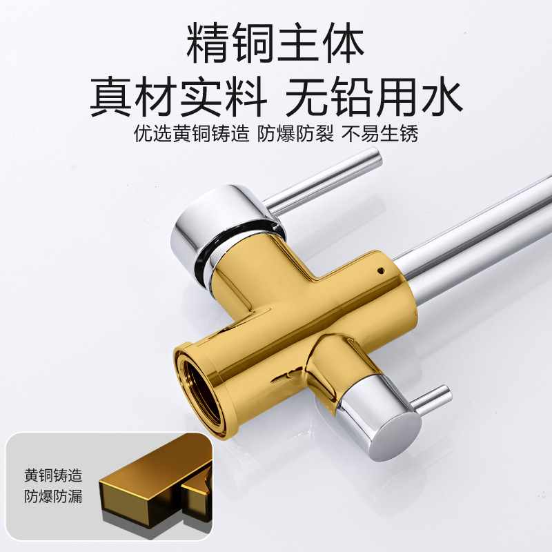 All-copper kitchen seven-character three-in-one water purifying faucet, direct drinking three-water faucet, multi-functional vegetable washing basin water purifying faucet details Picture