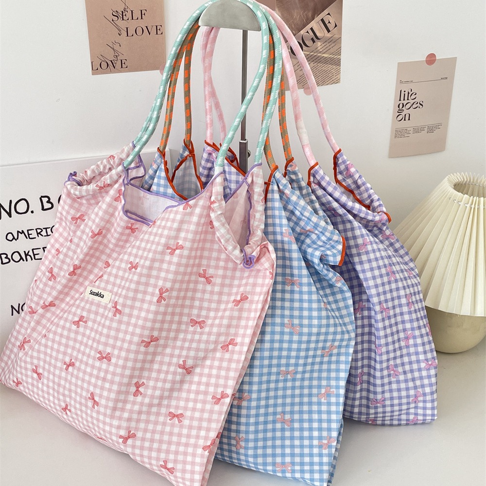 35243 Summer large-capacity hand-held single-shoulder bag, drawstring shopping bag, fresh bow tote bag, underarm bag full figure