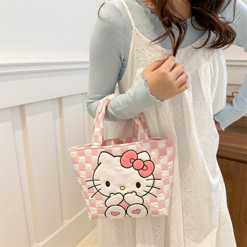 Cartoon canvas handbag bag, large-capacity claw machine doll exchange, girlish travel coin purse bag, daily storage Specification drawing