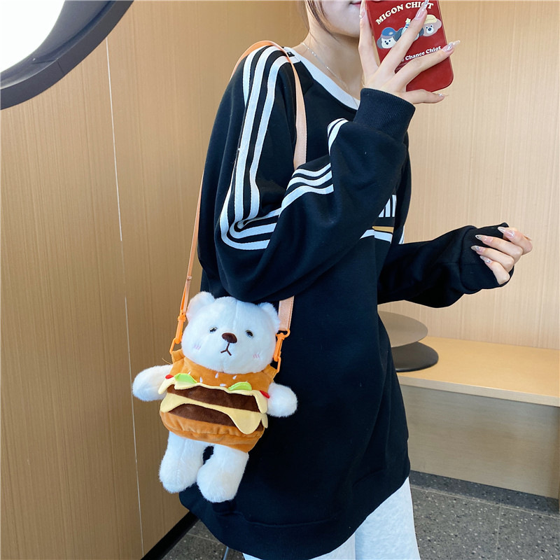 New cartoon creative detachable Hamburger bear crossbody bag, plush doll crossbody bag, versatile accessories, loose change bag details Picture