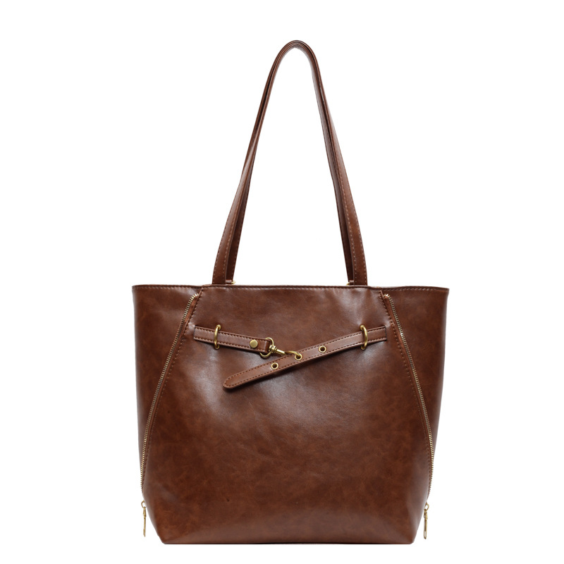 Cool oil wax leather large bag for women 2024 New style fashionable retro backpack, multi-functional casual underarm tote bag Item Picture