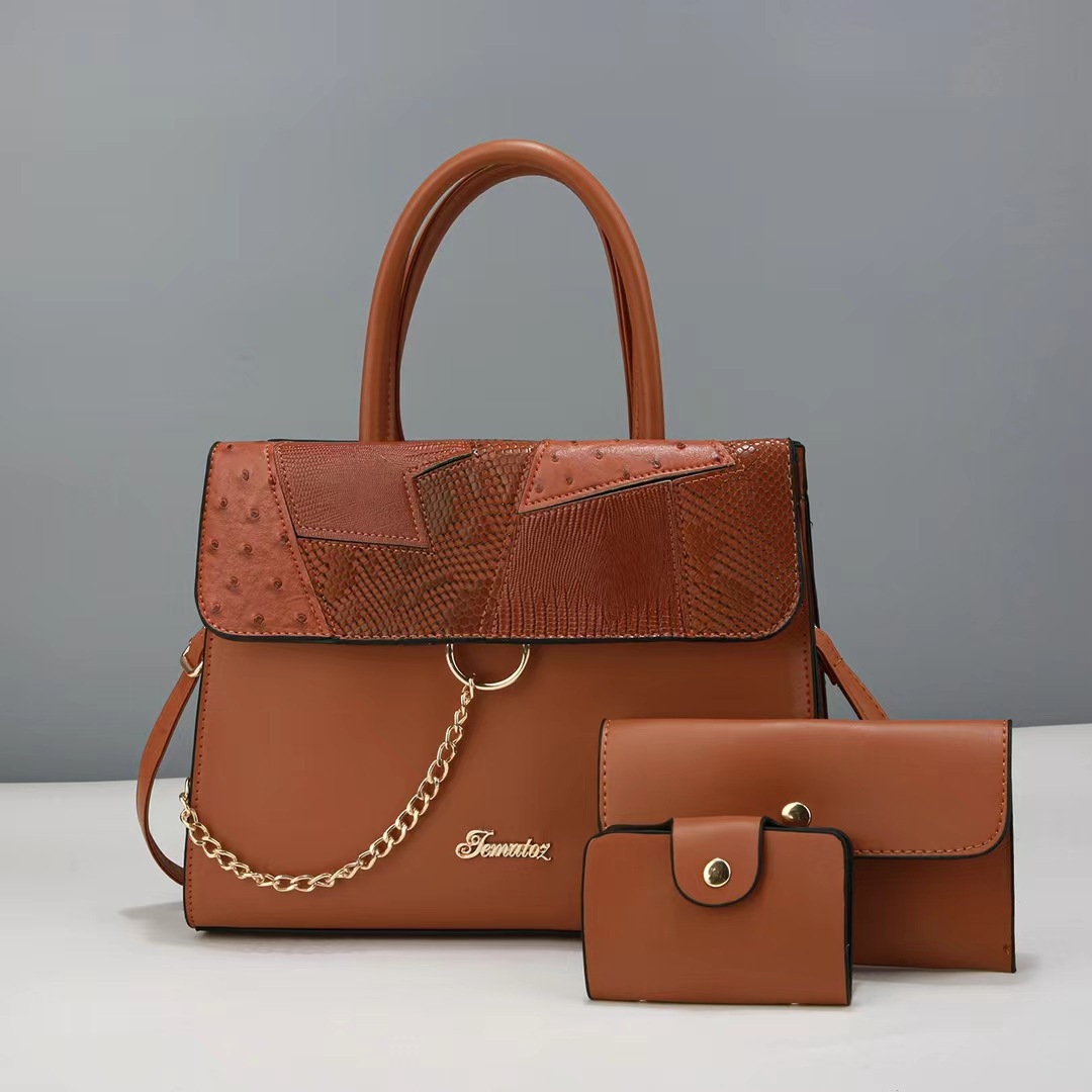 Mom bag, high-end European and American three-piece set, mother and child bag, large capacity bag, tote bag, factory women's bag details Picture