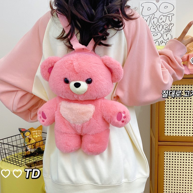 Cross-border cute bear plush backpack, ins 3D cartoon little brown bear doll bag, girlish backpack full figure
