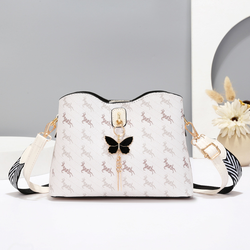 Wholesale of fashionable single-shoulder bags, foreign trade women's bags, printed 2024 new crossbody bags, personalized bucket bags, simple small bags Specification drawing