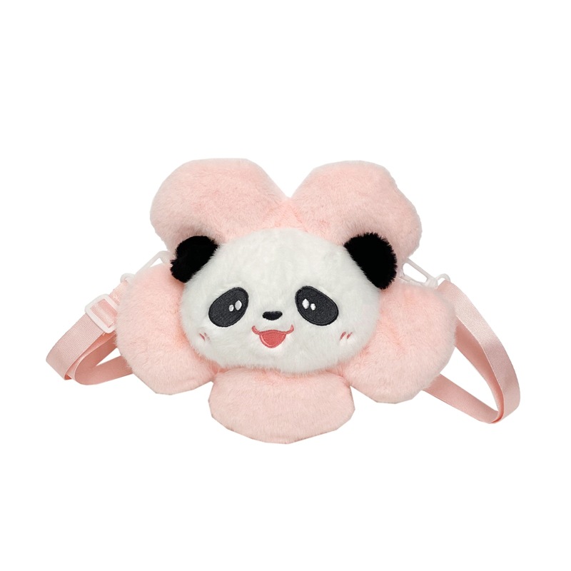 A new cartoon style of European-style mink panda sunflower claw doll can be exchanged for a birthday gift. A girlish cross-shaped coin purse bag Item Picture
