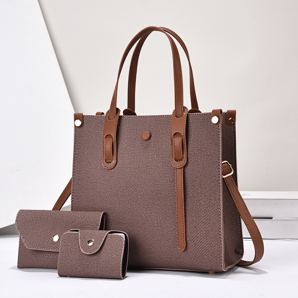 Three-piece set, European and American trend mother-and-child bag, tote bag, 2024 new crossbody bag, handbag, women's fashionable single-shoulder bag full figure