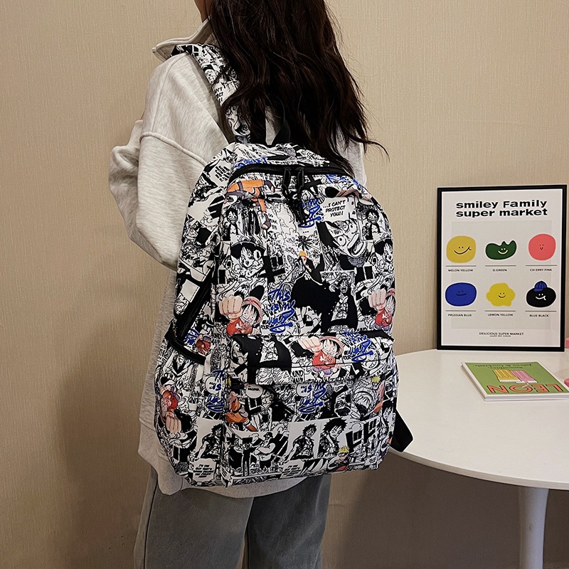 A new IINs-style simple campus backpack with a unique student graffiti style and a large-capacity casual backpack Specification drawing