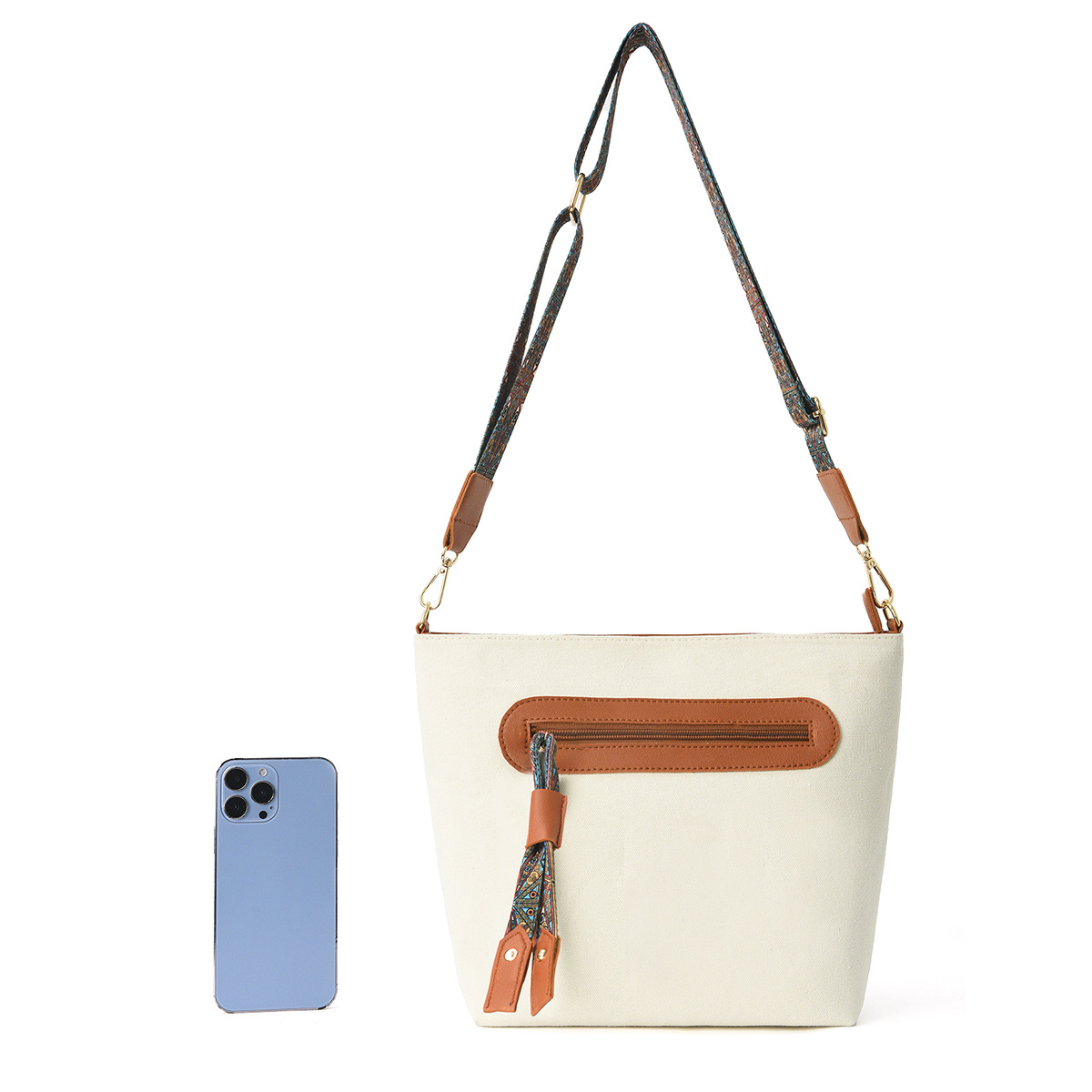 Cross-border Old Money style crossbody bag, printed woven ribbon tassel fashionable single-shoulder bag, HOBO commuting large-capacity crossbody bag details Picture