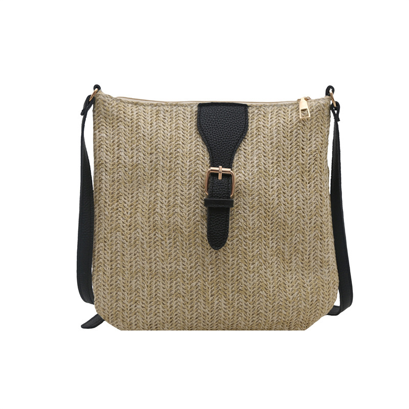 Summer straw woven bag for Women 2025 New style casual commuting woven bucket bag, trendy seaside and beach vacation crossbody bag Item Picture