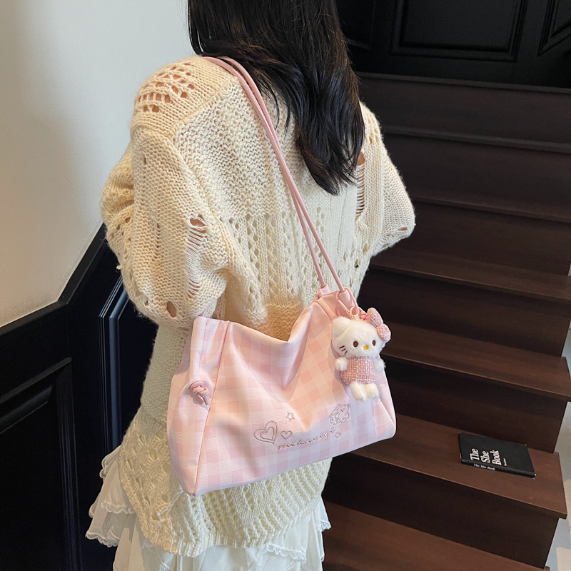 2025 New summer checkered underarm bag, laid-back style, versatile shoulder bag, casual crossbody bag, large-capacity tote bag Specification drawing