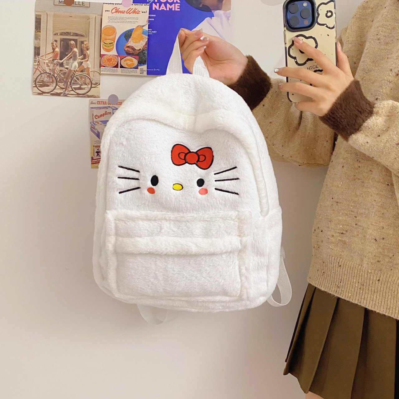 Cute KT Plush Backpack Backpack 2023 New cartoon children's schoolbag, cute and funny, large capacity backpack style full figure
