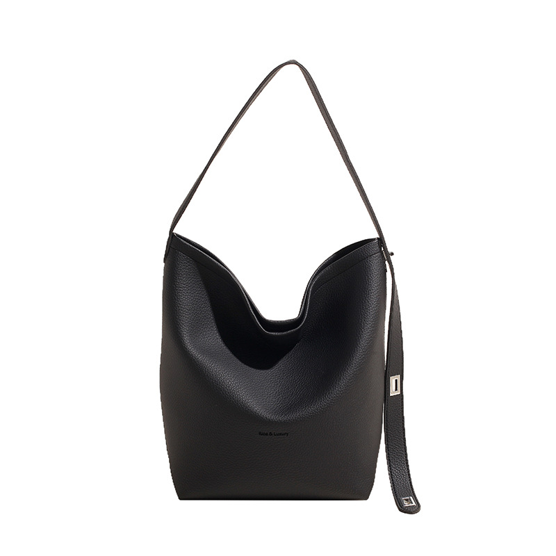Retro soft leather bucket bag for women, 2024 new large-capacity commuter tote bag, high-end single-shoulder crossbody bag Item Picture