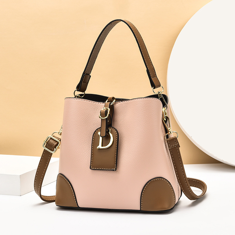 Ladies' bucket bag 2024 new retro color-blocking single-shoulder crossbody bag, Korean-style trendy, simple and elegant hand-held women's bag details Picture