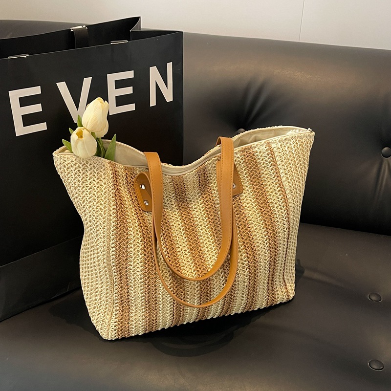 Large-capacity straw woven bag for women 2025 new trendy and fashionable woven single-shoulder tote bag, versatile hand-held beach bag Specification drawing