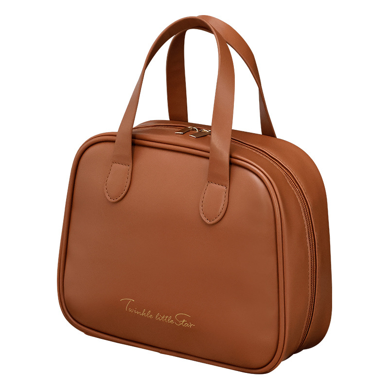 A large-capacity, InS-style, high-end, high-appearance-level hand-held makeup bag with a half-bend design, zoned storage, and a large storage bag Item Picture