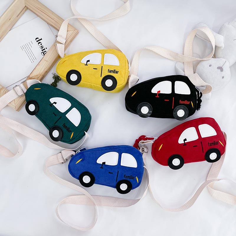 Cute corduroy toy car children's schoolbag, early education class gift, children's kindergarten schoolbag, lightweight single-shoulder crossbody bag full figure