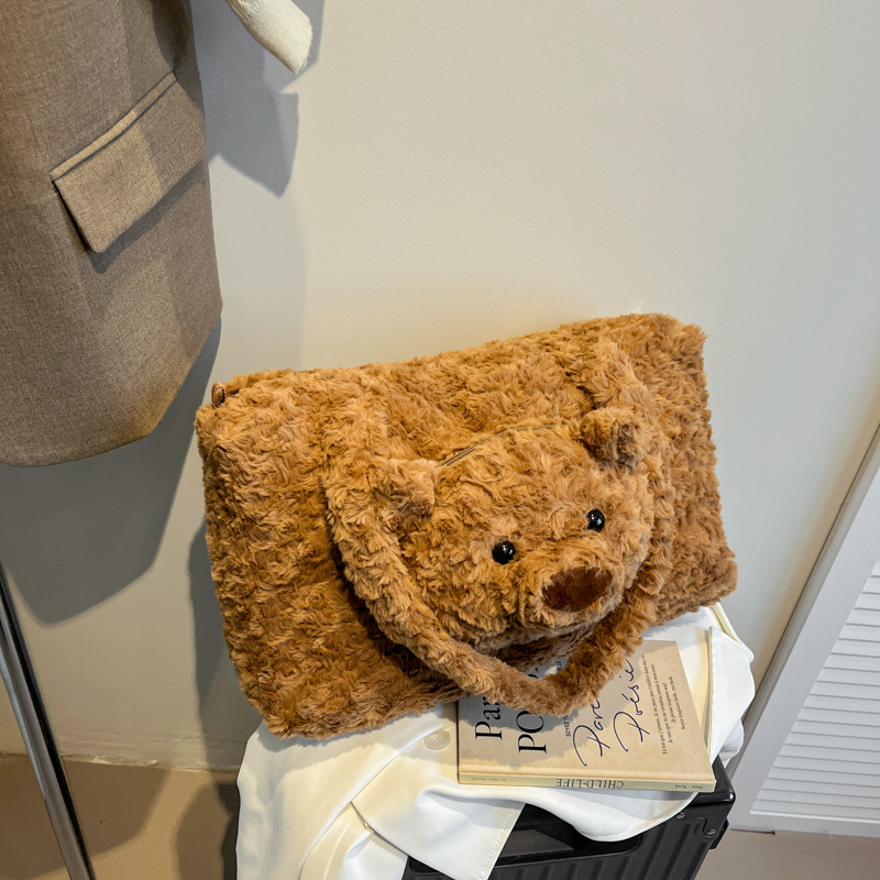 Commuter large-capacity furry bag for women 2024 new style, high-end and versatile single-shoulder crossbody bag, furry tote bag Specification drawing