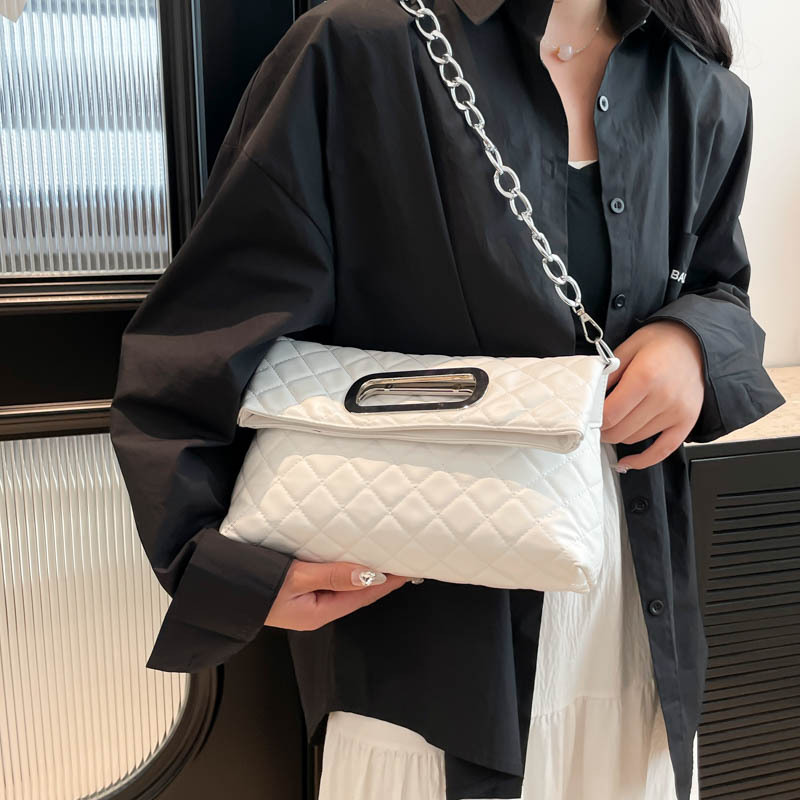 Cross-border simple commuter women's bag, diamond-patterned embroidered thread bag, new spring folding crossbody bag in Europe and America, single-shoulder armpit bag details Picture
