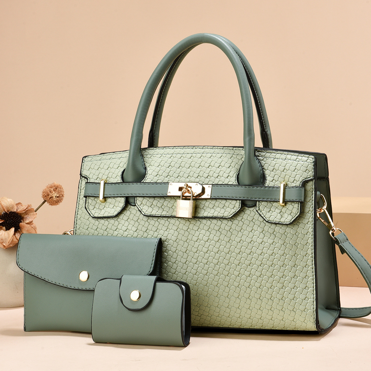 Three-piece set woven fabric mother and child bag factory direct sales New women's bag, fashionable and versatile casual single-shoulder crossbody bag details Picture