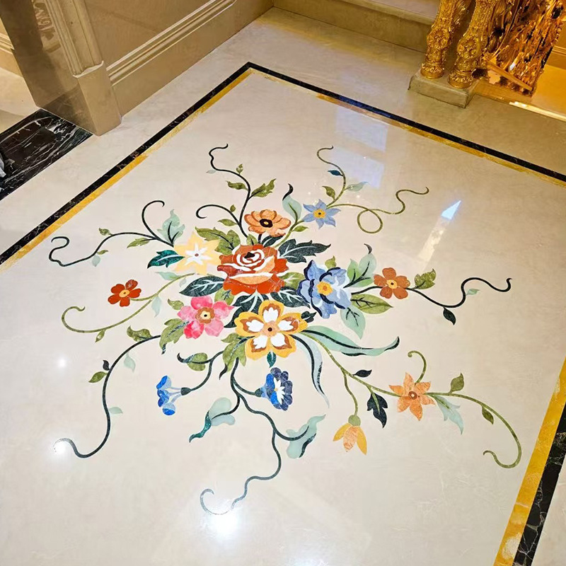 Wholesale European-style marble parquet floor for villas and hotel lobbies, light luxury waterjet parquet stone manufacturer details Picture