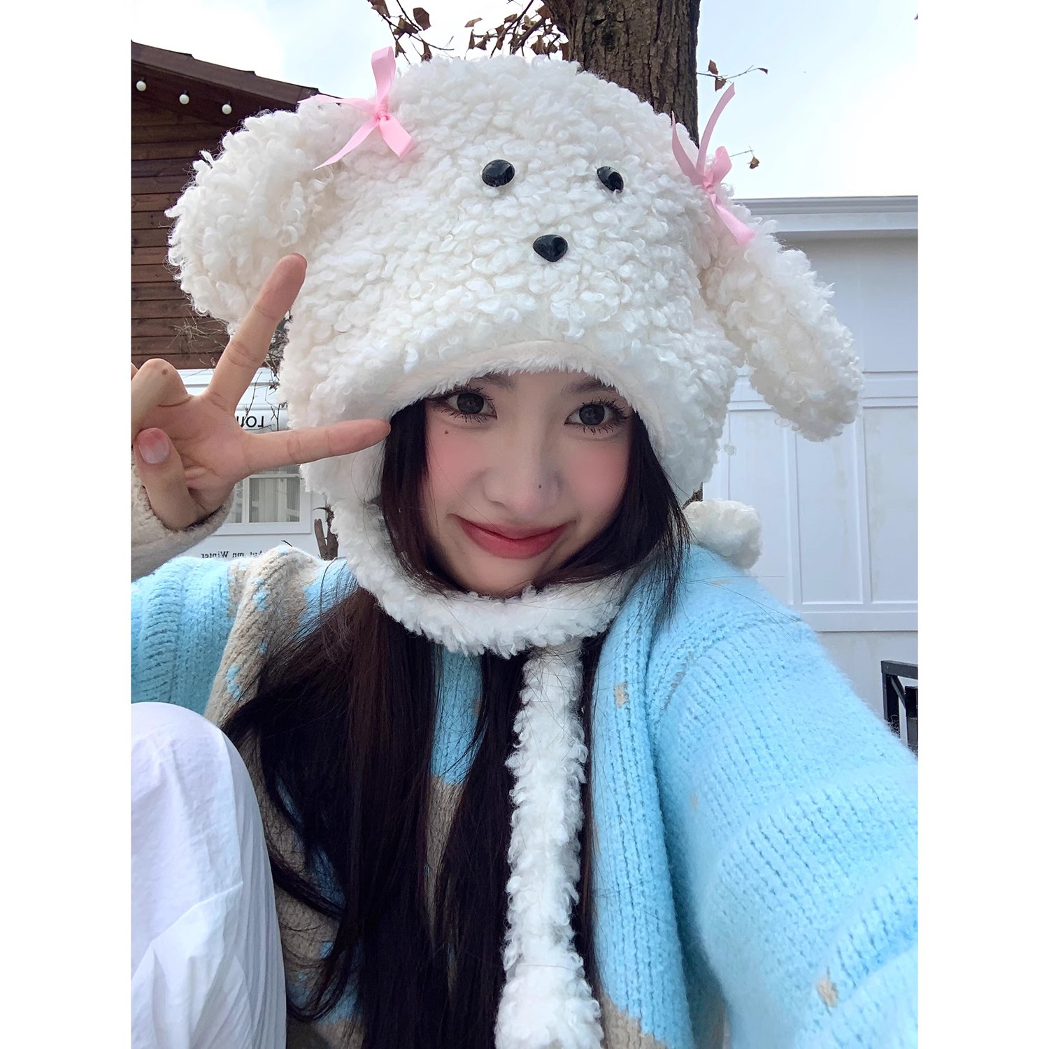 Cute little dog warm ear-protecting hat with a girlish heart, soft and glutinous winter cold-proof headband, thickened, versatile Lei Feng hat for students details Picture