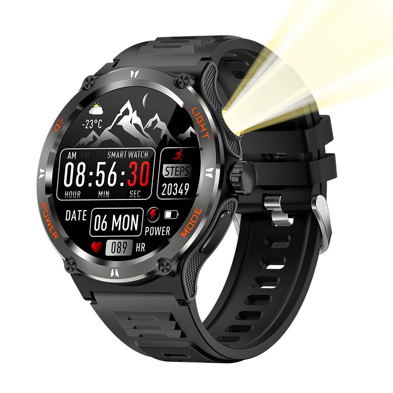 The 2024 cross-border new product KT76 smartwatch with LED lighting, outdoor sports, water resistance and health monitoring Item Picture