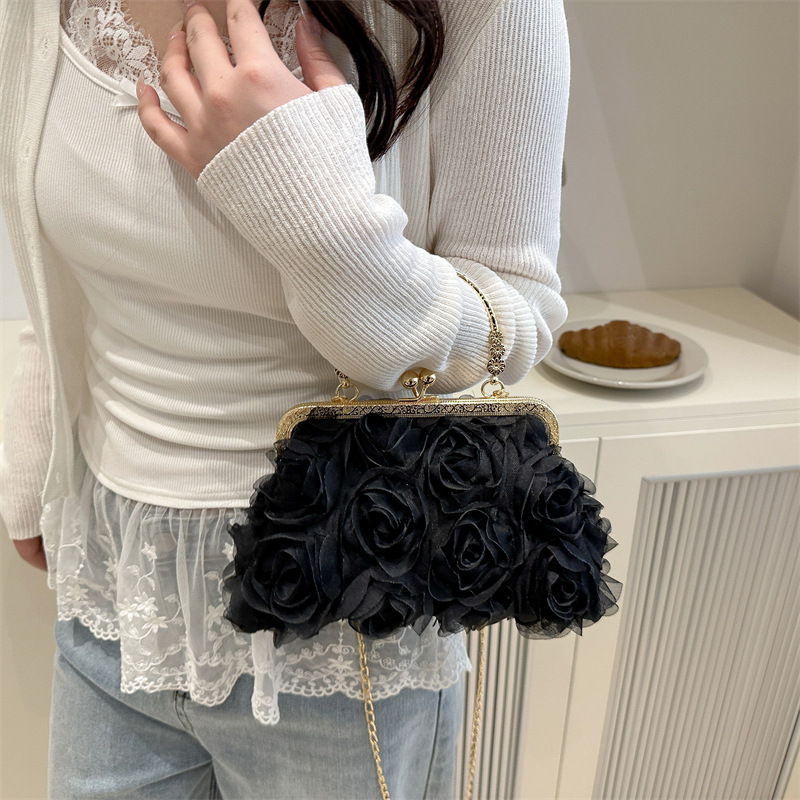 New rose flower banquet bag, bride bag, fashion bag, dress bag, clutch bag, cheongsam, chain crossbody bag Specification drawing