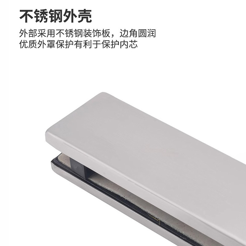 Stainless steel frameless glass door against the wall, top clamp, glass door accessories, fixed top door clamp, aluminum core glass clamp details Picture