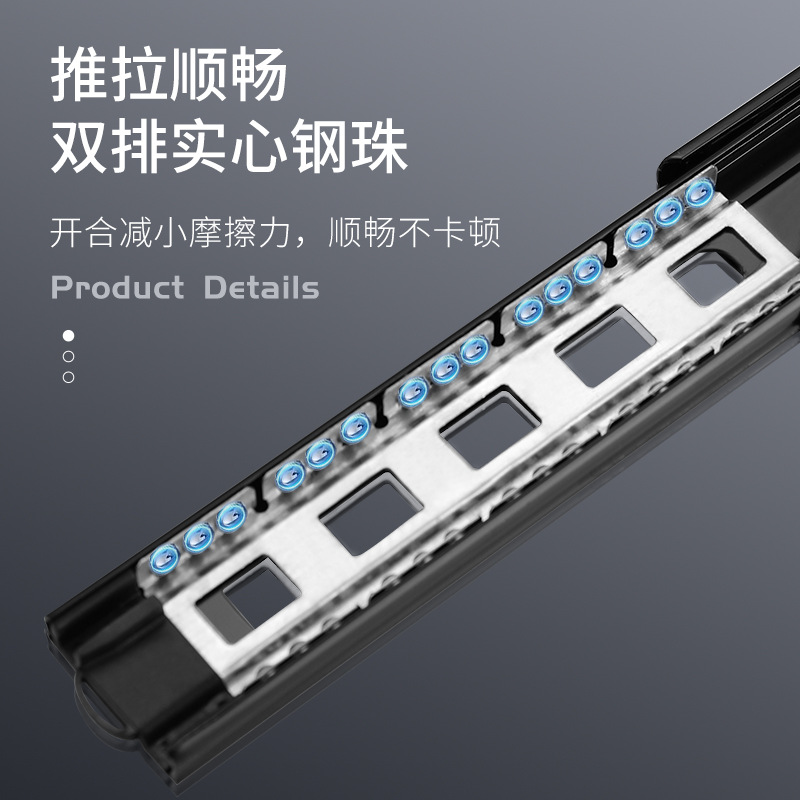 Jincansheng buffer three-section slide rail cold-rolled steel thickened wardrobe handleless rebound guide rail drawer track damping details Picture