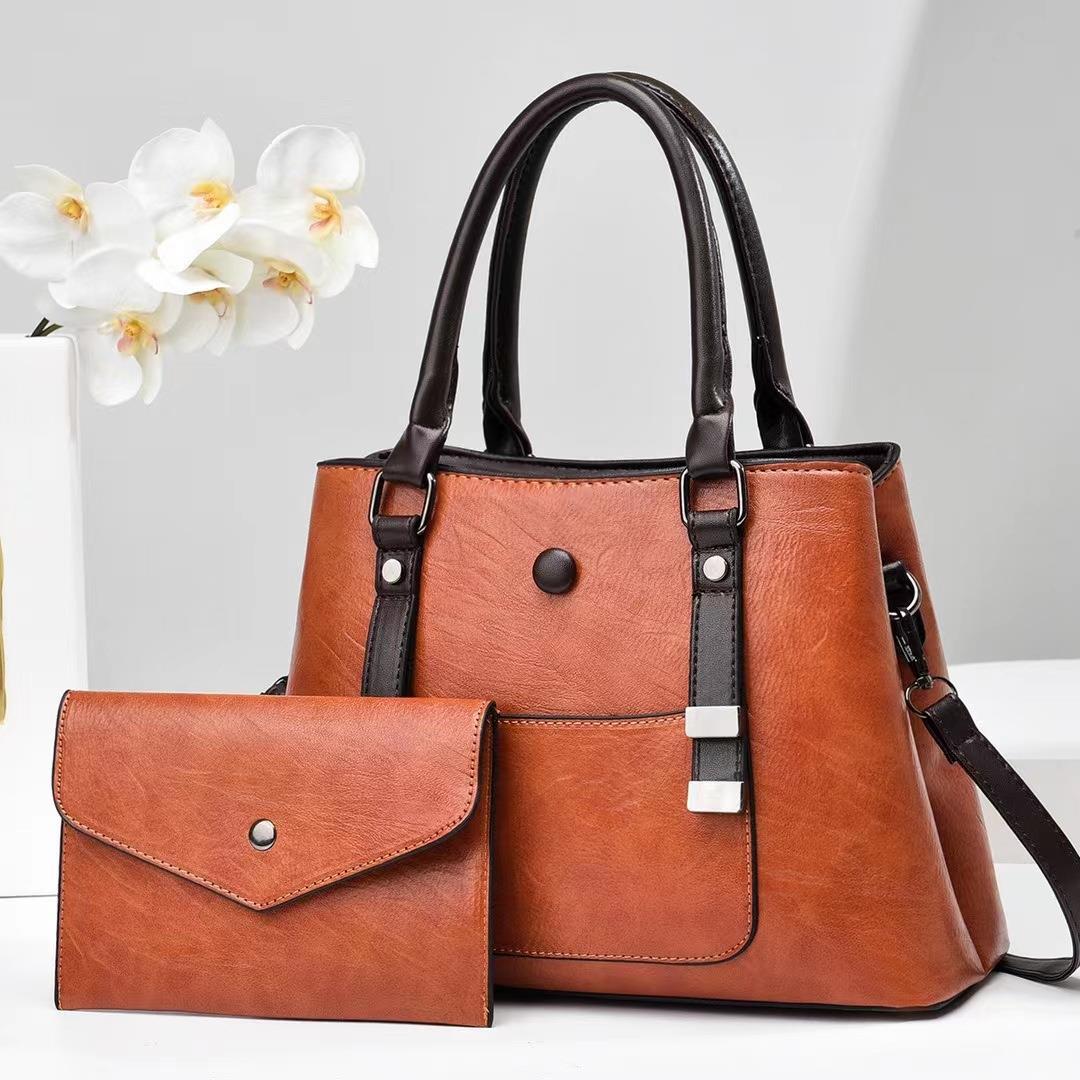 Taizhou ladies' large bag, fashionable and retro three-piece set, large-capacity single-shoulder crossbody handbag, cross-border trade Specification drawing