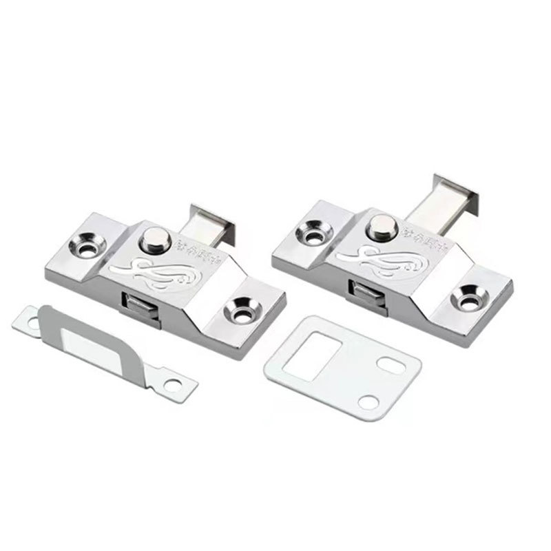 Zinc alloy middle lock, sliding door and window, bathroom mobile spring lock, button-type self-spring airplane latch anti-theft lock Item Picture