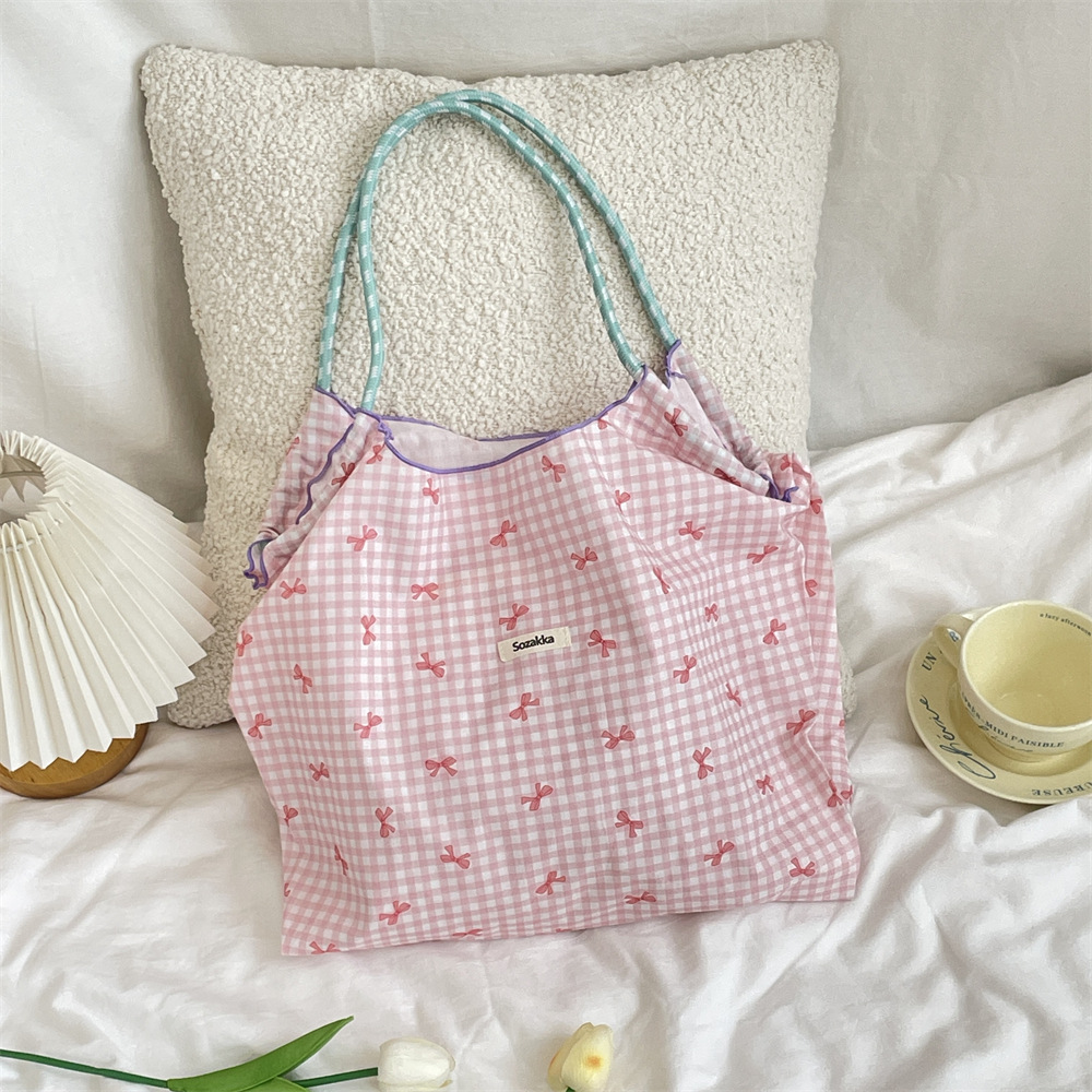 35243 Summer large-capacity hand-held single-shoulder bag, drawstring shopping bag, fresh bow tote bag, underarm bag Specification drawing