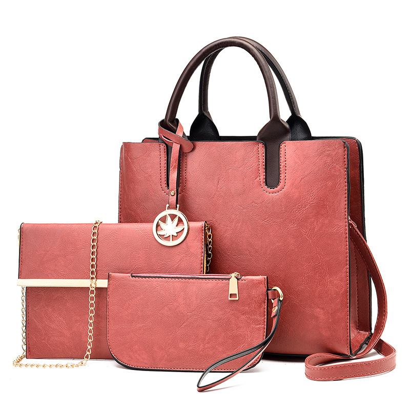 Three-piece PU women's bag set 2022 new style mother-and-child bag, European and American large-capacity women's handbag, single-shoulder crossbody bag consignment details Picture