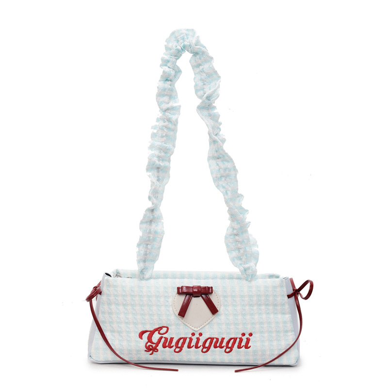 Korean sweet bow underarm bag, hand-held women's bag, 2025 summer new baguette bag, casual single-shoulder bag Item Picture