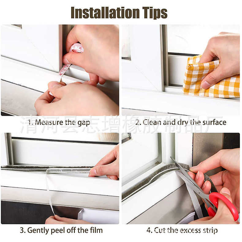 Window sealing strips, windproof and heat-insulating rubber strips for doors and Windows, sliding window soundproof self-adhesive backing rubber strips, cabinet door bottom sealing wool strips details Picture