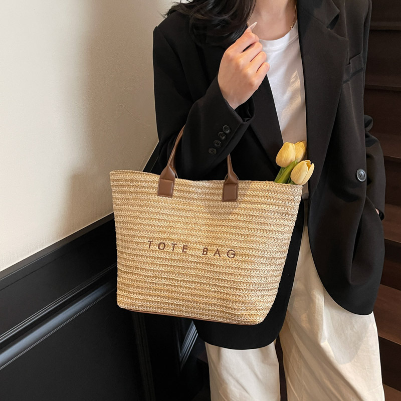 2025 New summer seaside vacation, beach travel, large-capacity tote bag for women, trendy straw woven handbag Specification drawing