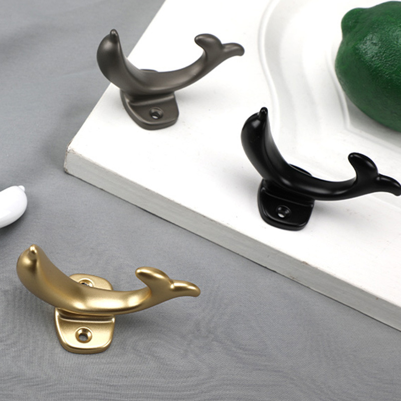 Nordic style personalized small coat hooks behind the door, single coat hooks, dolphin single hooks, black and silver bathroom door, window and cabinet coat hooks Application Scenario