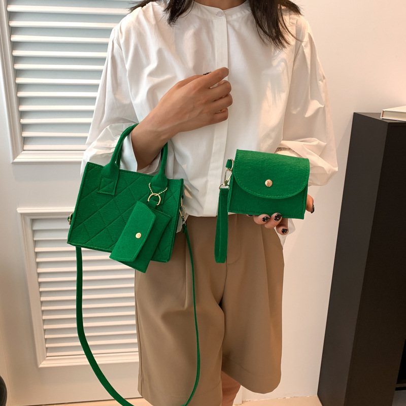 bags Popular felt mother-and-child bag three-piece set 2023 Summer single-shoulder bag, fashionable diamond-shaped handbag, light and casual crossbody Specification drawing