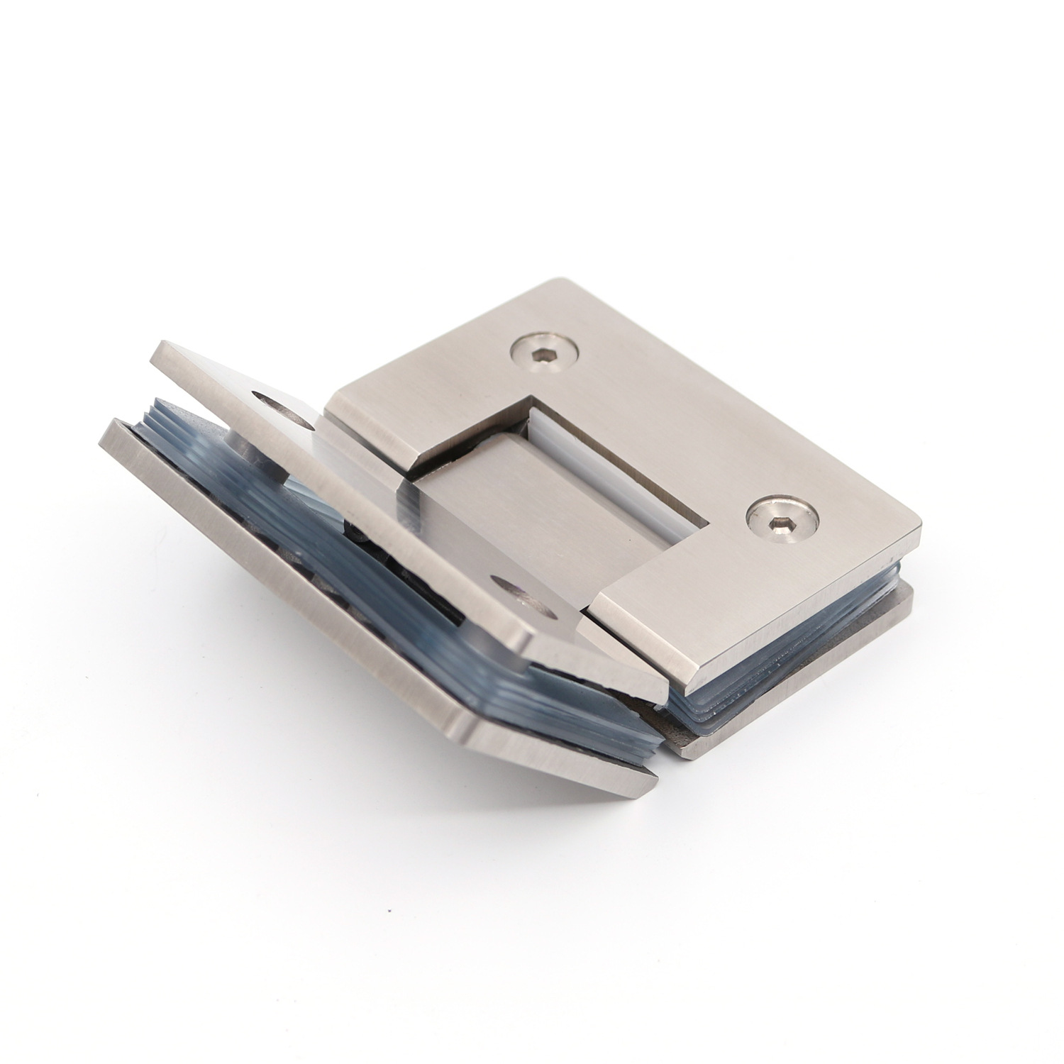 Factory-sold stainless steel bathroom door hinge square straight edge 135-degree double-leaf bathroom glass hinge accessories details Picture