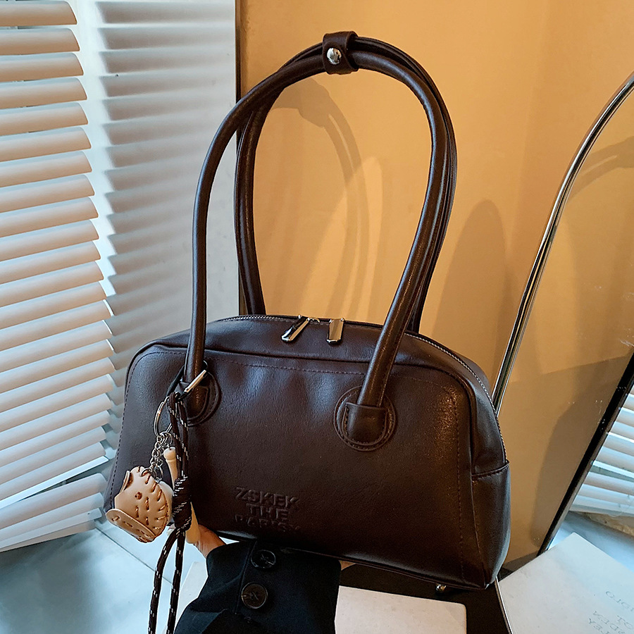 Korean version niche design Boston handbag for women 2024 new retro bowling bag with large capacity underarm bag full figure