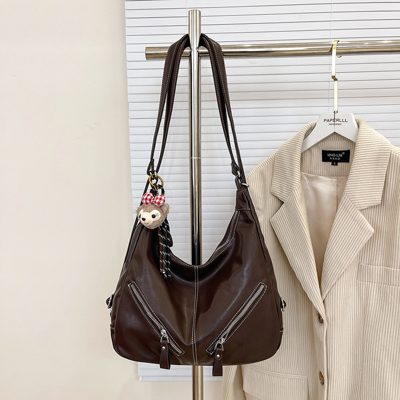Retro and simple large-capacity tote bag for women, 2024 new trendy and fashionable casual backpack, high-end single-shoulder bag Specification drawing