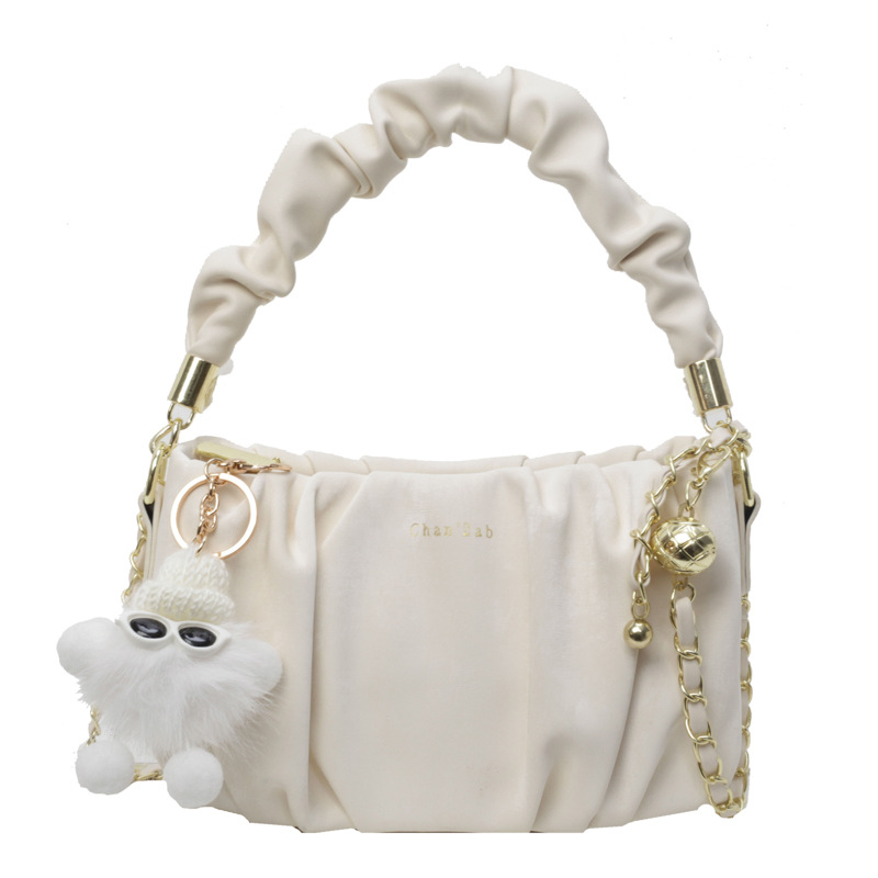 New women's 2024 fashion trend crossbody bag, versatile casual chain shoulder bag, solid color hand-held pleated bag Item Picture