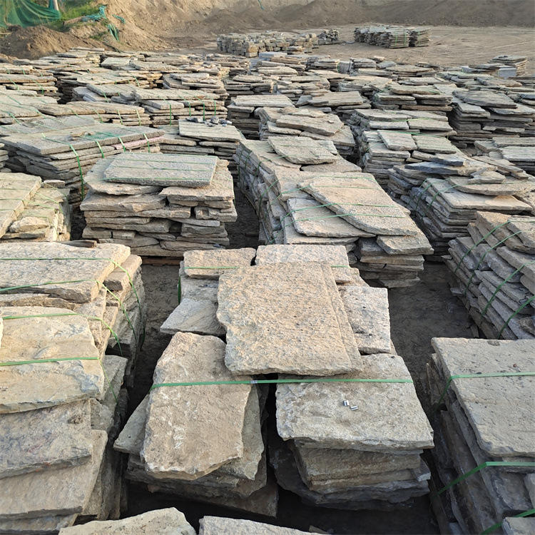 Steps, treads, old stone slabs, wall tops, old stones, natural granite, antique and aged stone slabs, floor paved with old stone slabs full figure