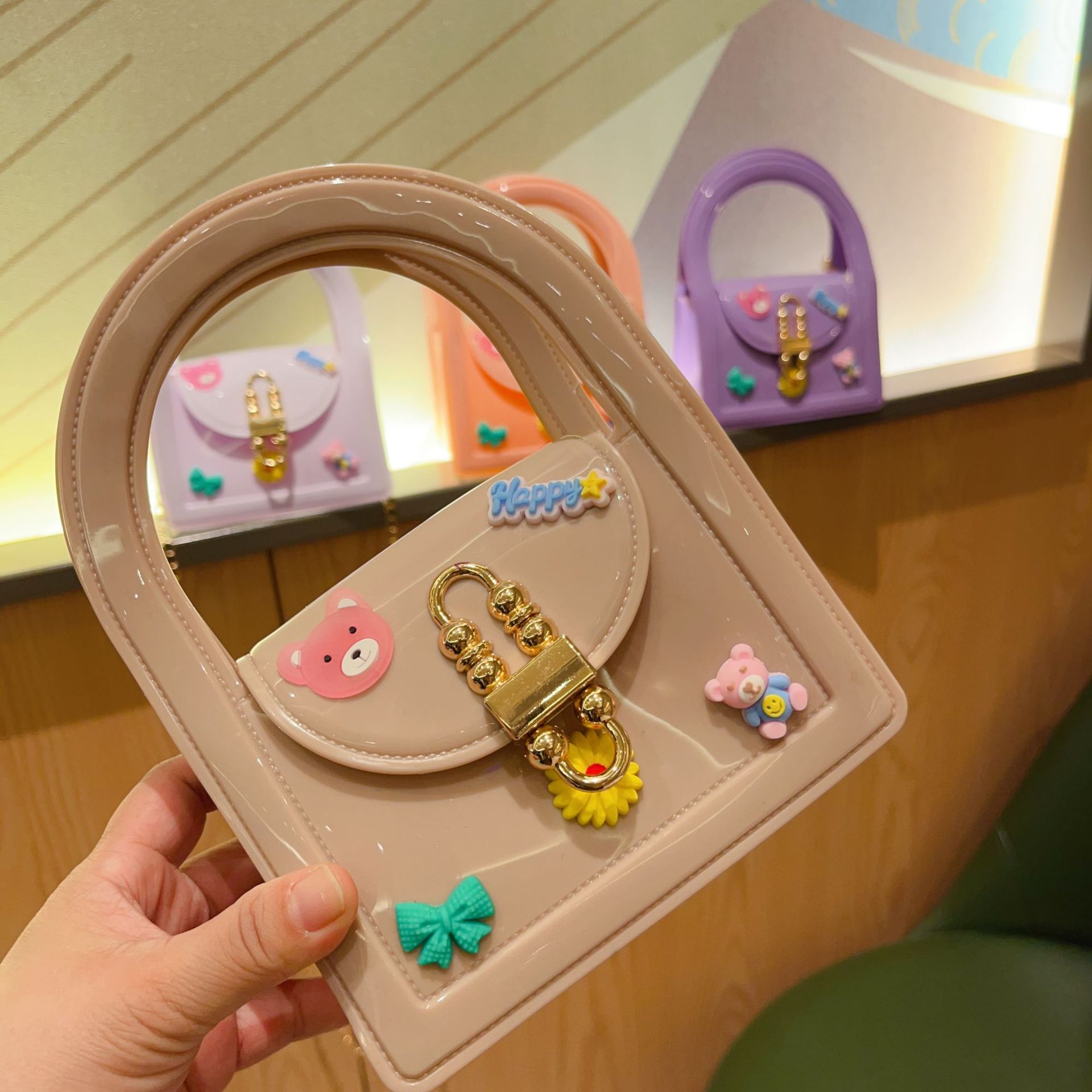 2025 New decal jelly bag, mini bag, fashionable small square bag, children's bag, diy single-shoulder crossbody chain women's bag details Picture