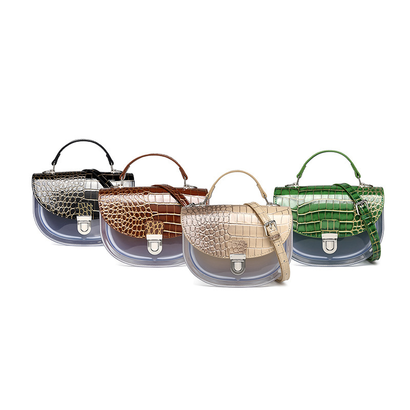 pu women's bag 2024 new style crossbody fashion European and American style retro trend crocodile pattern saddle bag hand and shoulder details Picture