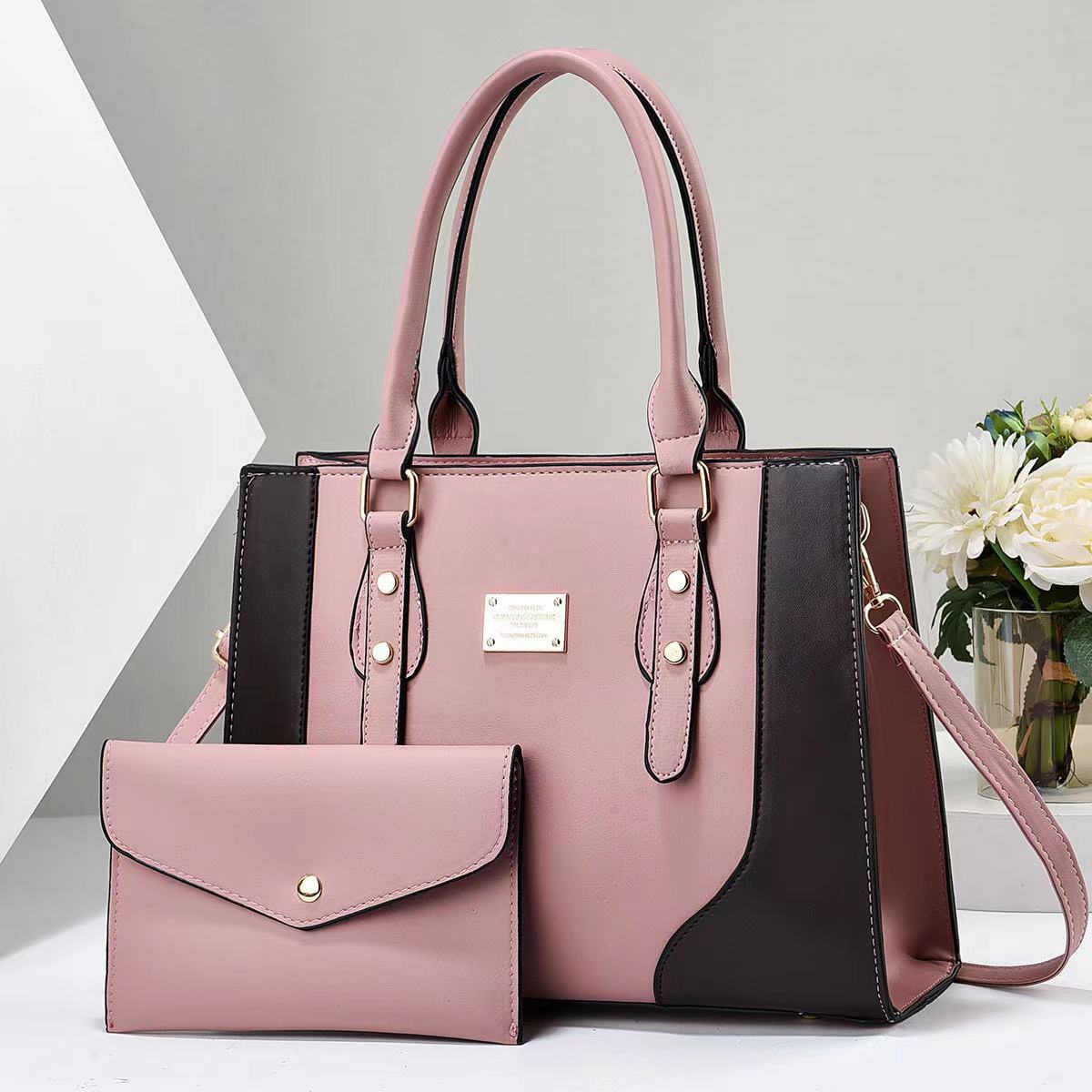 High-end women's mother and child bag 2023 New contrasting color large-capacity handbag for middle-aged mothers, practical for mom Specification drawing