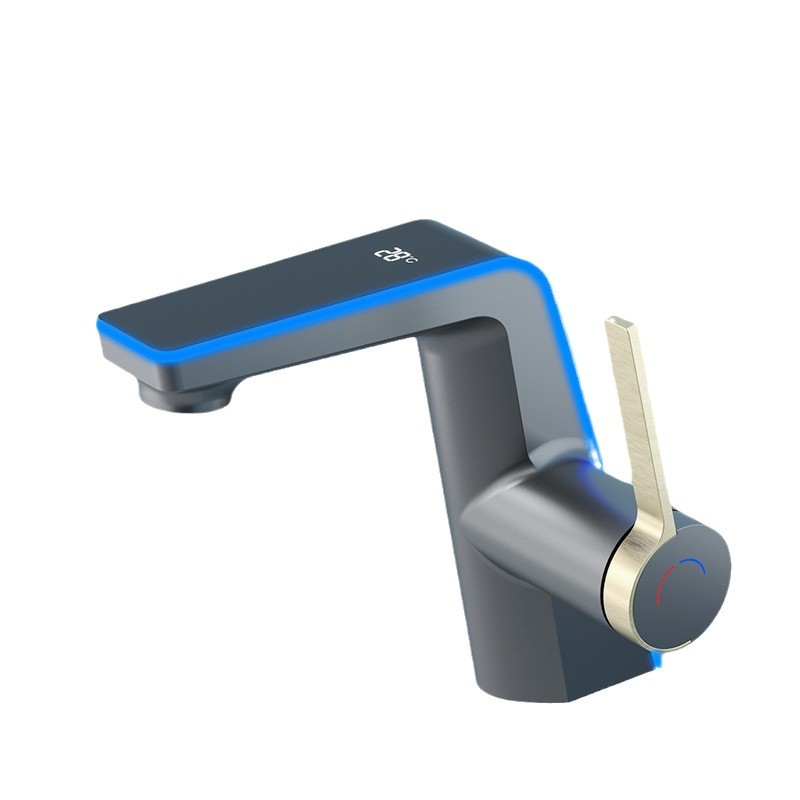 Digital display ambient light, hot and cold washbasin faucet, bathroom cabinet, face washing faucet, household washbasin faucet Item Picture